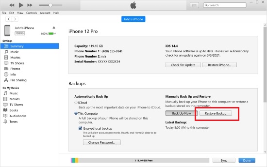 restore ipad from itunes