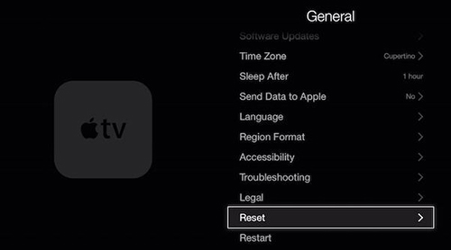 reset apple tv device