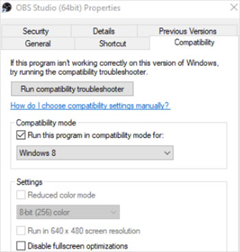 run obs in compatibility mode