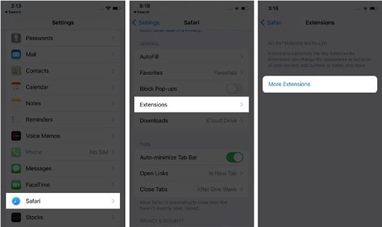 turn off safari extensions