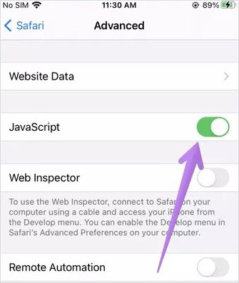 safari javascript iphone