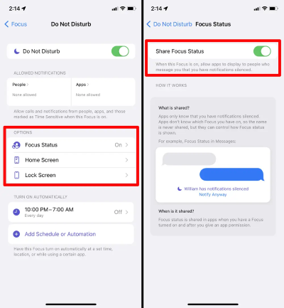 change share focus status