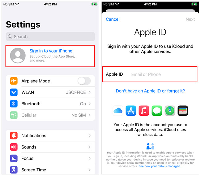 sign in to your iphone with icloud