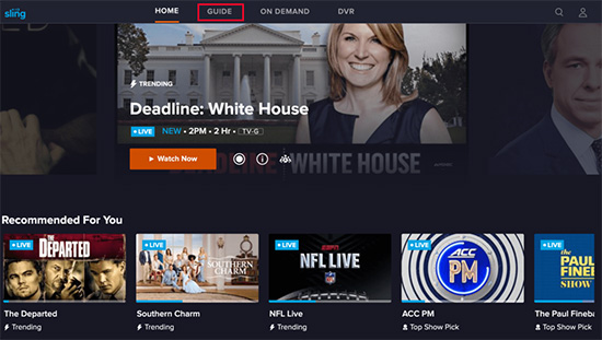 sling tv interface