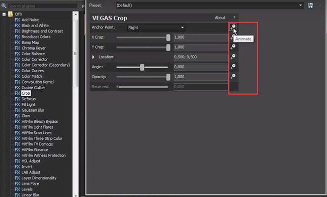 sony vegas crop ofx animate