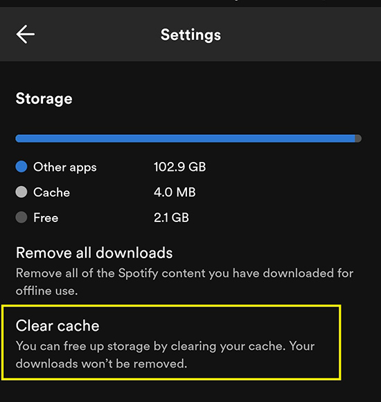how to clear spotify cache