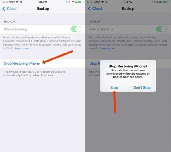 stop restoring iphone