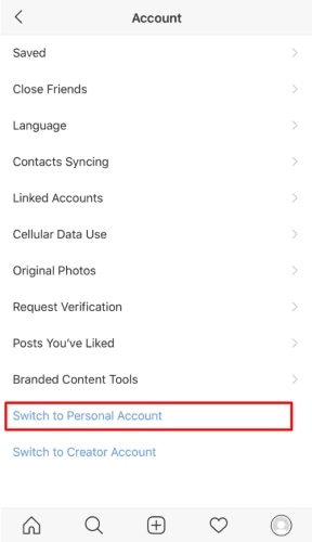 switch back to personal account