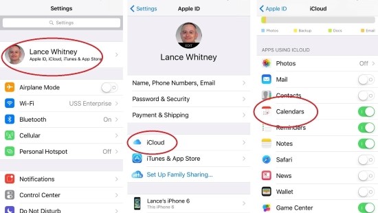 enable icloud backup for calendar