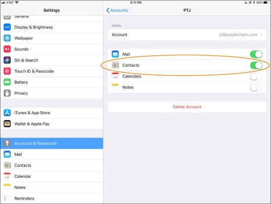 restore contacts by gmail