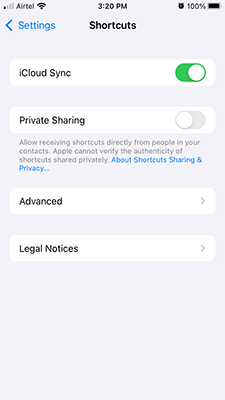 sync icloud in shortcuts