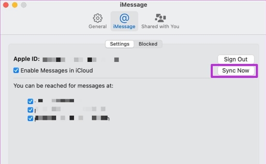 sync message manually