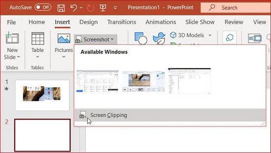 take a screenshot on powerpoint