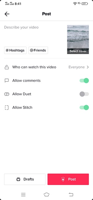 post button on tiktok