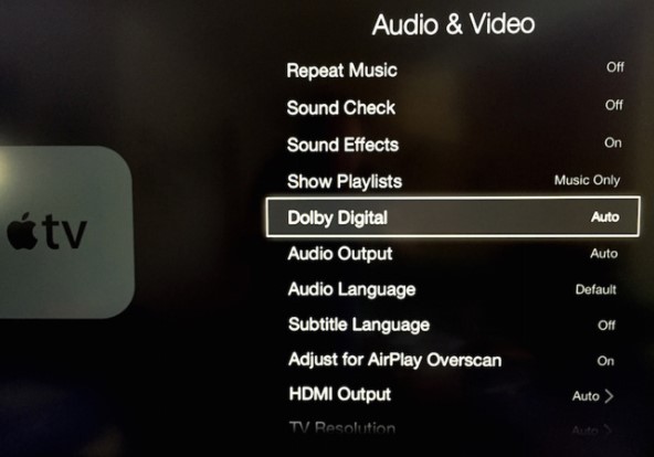turn off apple tv dolby digital