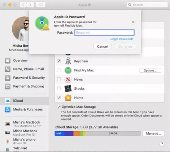 turn off find my iphone on mac