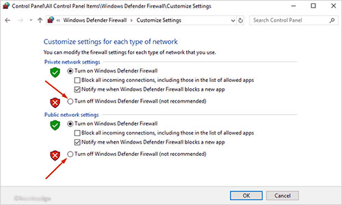 disable firewall to fix itunes error 3600