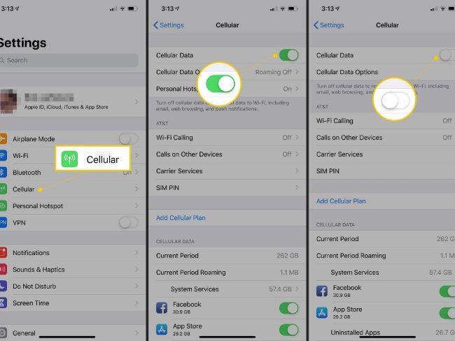 turn off and turn on cellur data