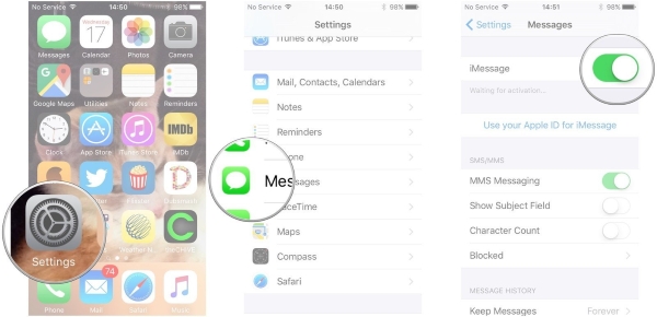 turn off and on imessage