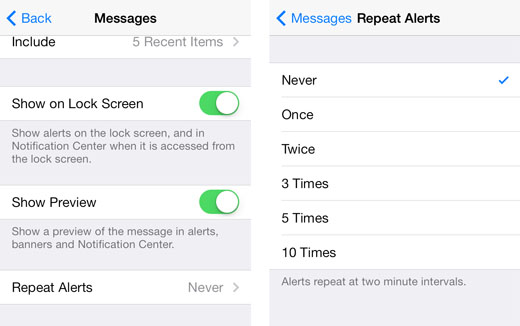 turn off and on repeat alerts