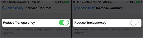 turn off reduce transparency