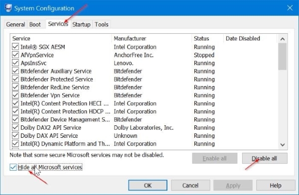 turn off security software