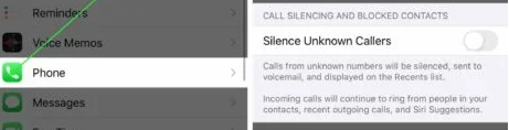 turn off Silence Unknown Callers