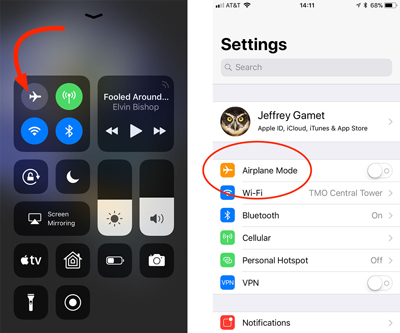toggle airplane mode on and off