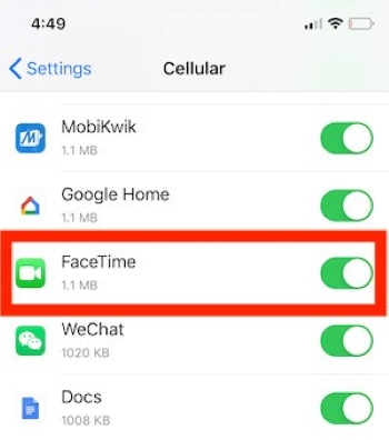 turn on facetime cellular on iphone