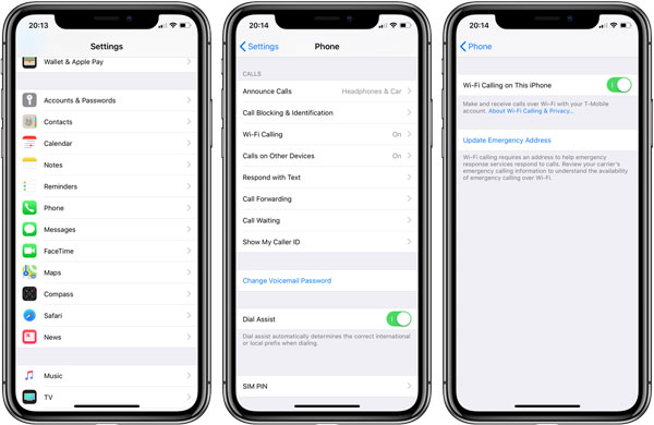 turn on iphone wifi calling