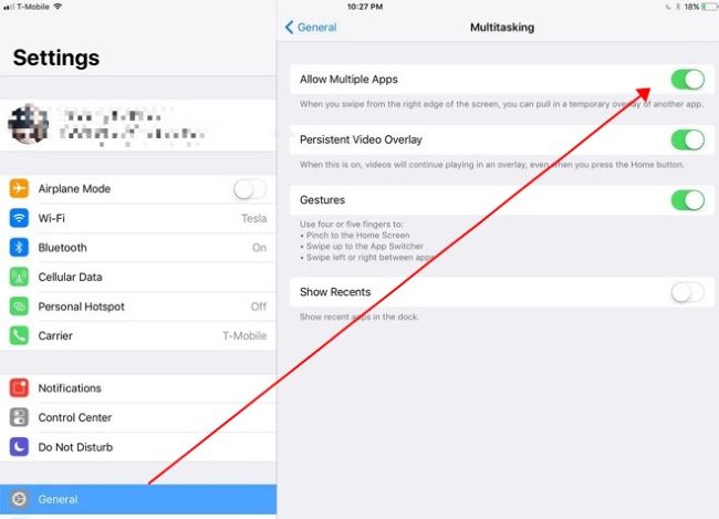 turn on multitasking settings