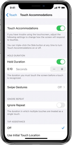 turn on touch accommodation