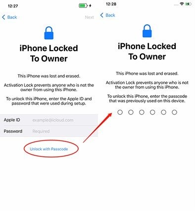 enter passcode to unlock iphone locked to owner
