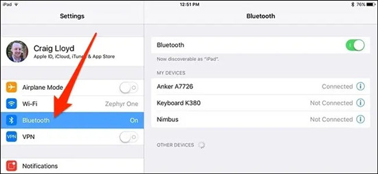 unpair keyboard on ipad