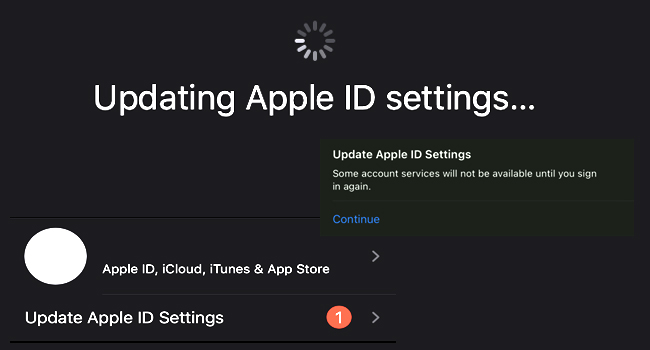 update apple id settings stuck