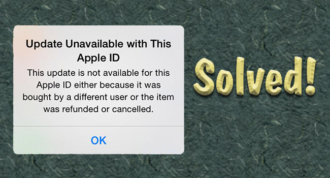 update unavailable with this apple id