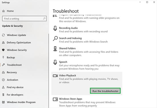 video playback troubleshooter
