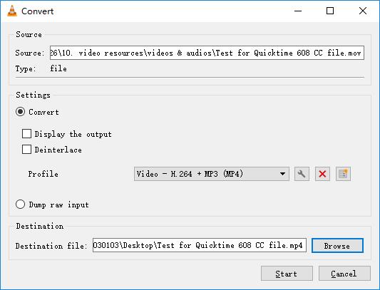 vlc convert mov to mp4