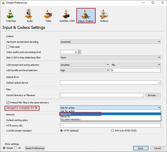 vlc fix flv