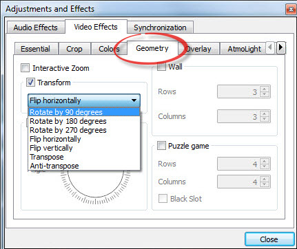 rotate video in vlc