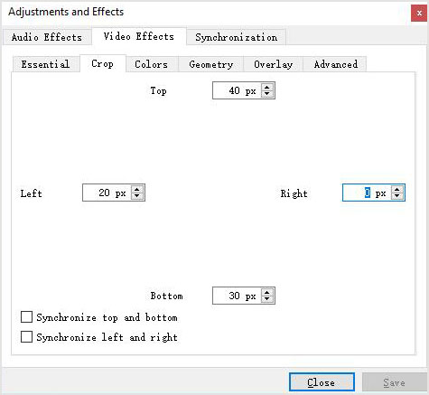 vlc video effects crop
