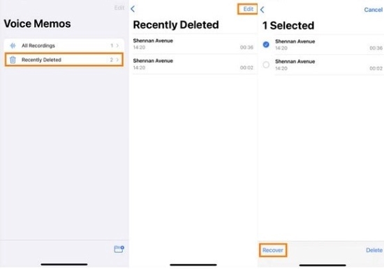 voice memos recently deleted folder