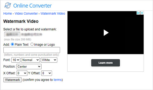 create text or image watermark in online converter
