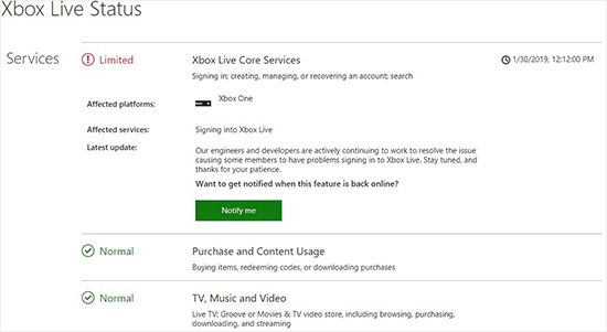 xbox live service status