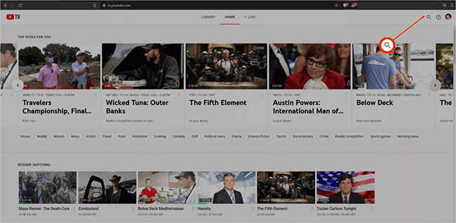 youtube tv search