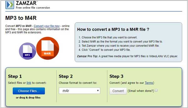 zamzar mp3 to m4r