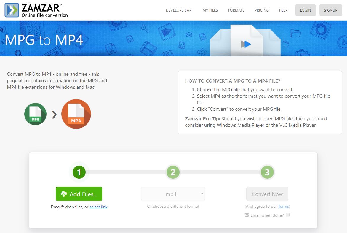 mpg to mp4 on zamzar