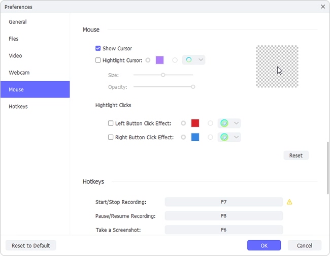 set capture area and options