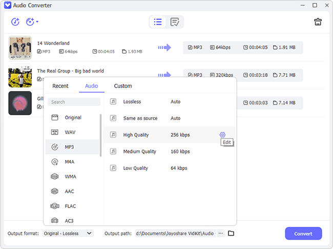 set audio output format