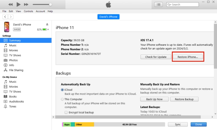 restore iphone with itunes